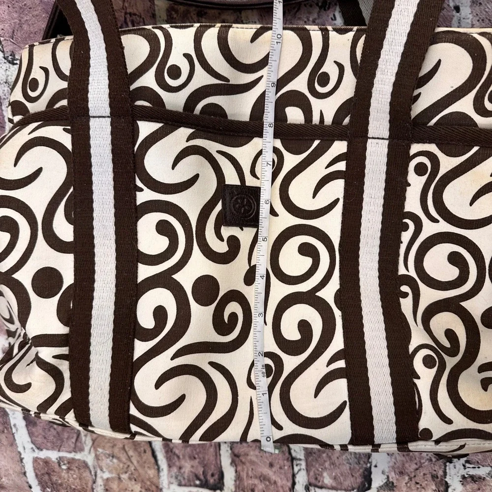 Pomegranate Inc Tote Bag Brown‎ Swirl Print Leather Handle Purse Women Pre-Owned